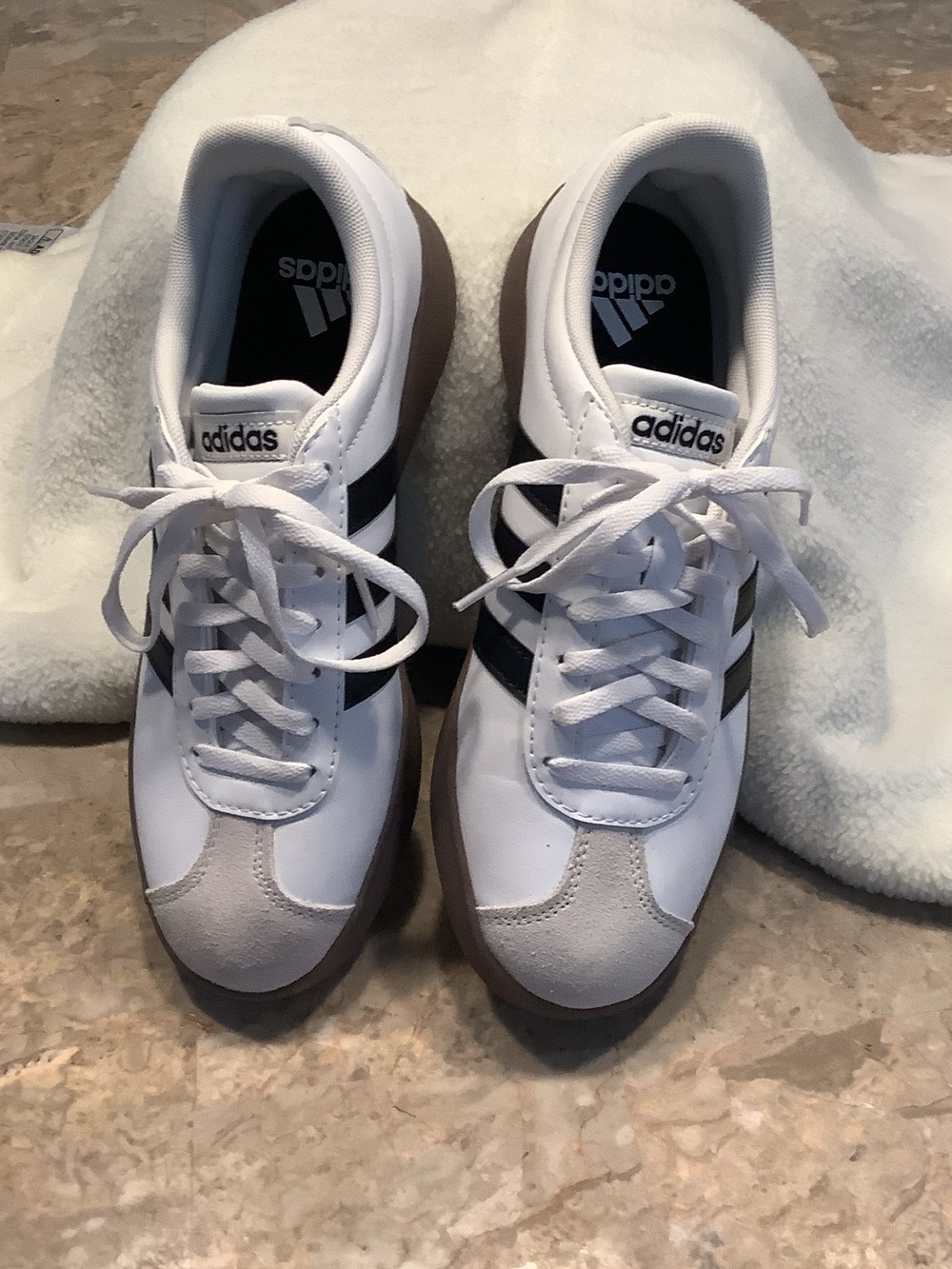 adidas Women's White Black Sneakers with Brown Sole